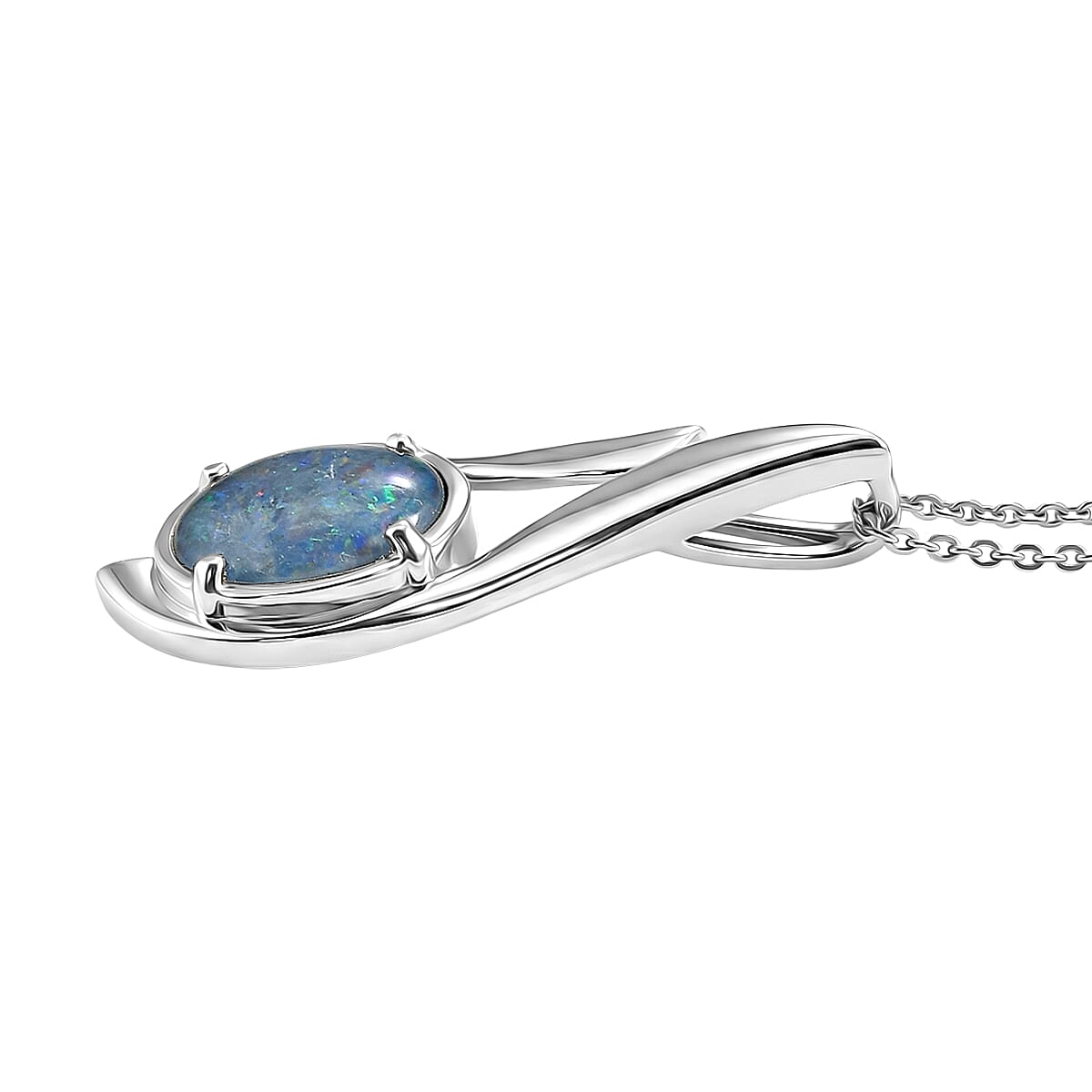D'Joy - Boulder Opal Pendant with Chain (Size 20) in Rhodium Overlay Sterling Silver 1.50 Ct.