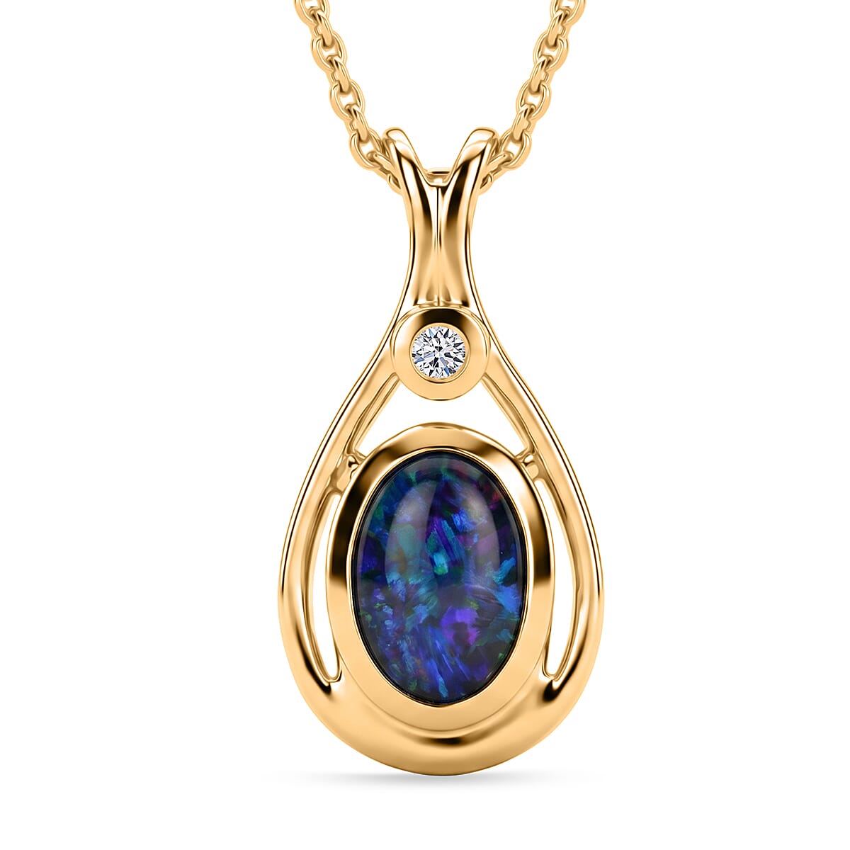 Luxuriant - Boulder Opal Triplet & Lab Grown Diamond (SI-G-H) Pendant with Chain (Size 20) in Yellow Gold Plated Sterling Silver 0.60 Ct.