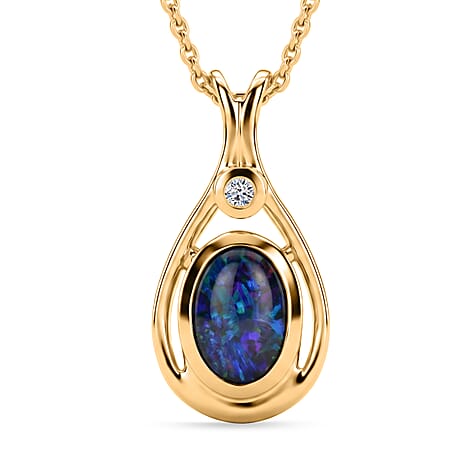 Luxuriant - Boulder Opal Triplet & Lab Grown Diamond (SI-G-H) Pendant with Chain (Size 20) in Yellow Gold Plated Sterling Silver 0.60 Ct.