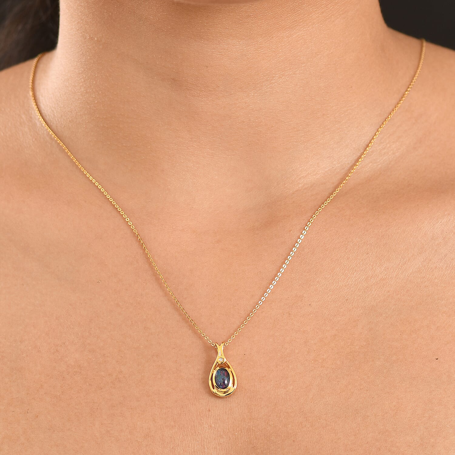 Luxuriant - Boulder Opal Triplet & Lab Grown Diamond (SI-G-H) Pendant with Chain (Size 20) in Yellow Gold Plated Sterling Silver 0.60 Ct.