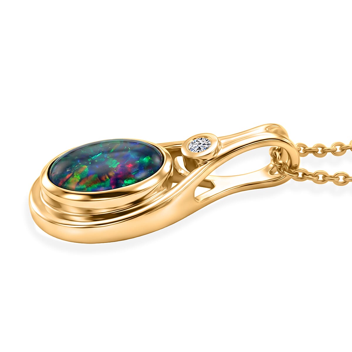 Luxuriant - Boulder Opal Triplet & Lab Grown Diamond (SI-G-H) Pendant with Chain (Size 20) in Yellow Gold Plated Sterling Silver 0.60 Ct.