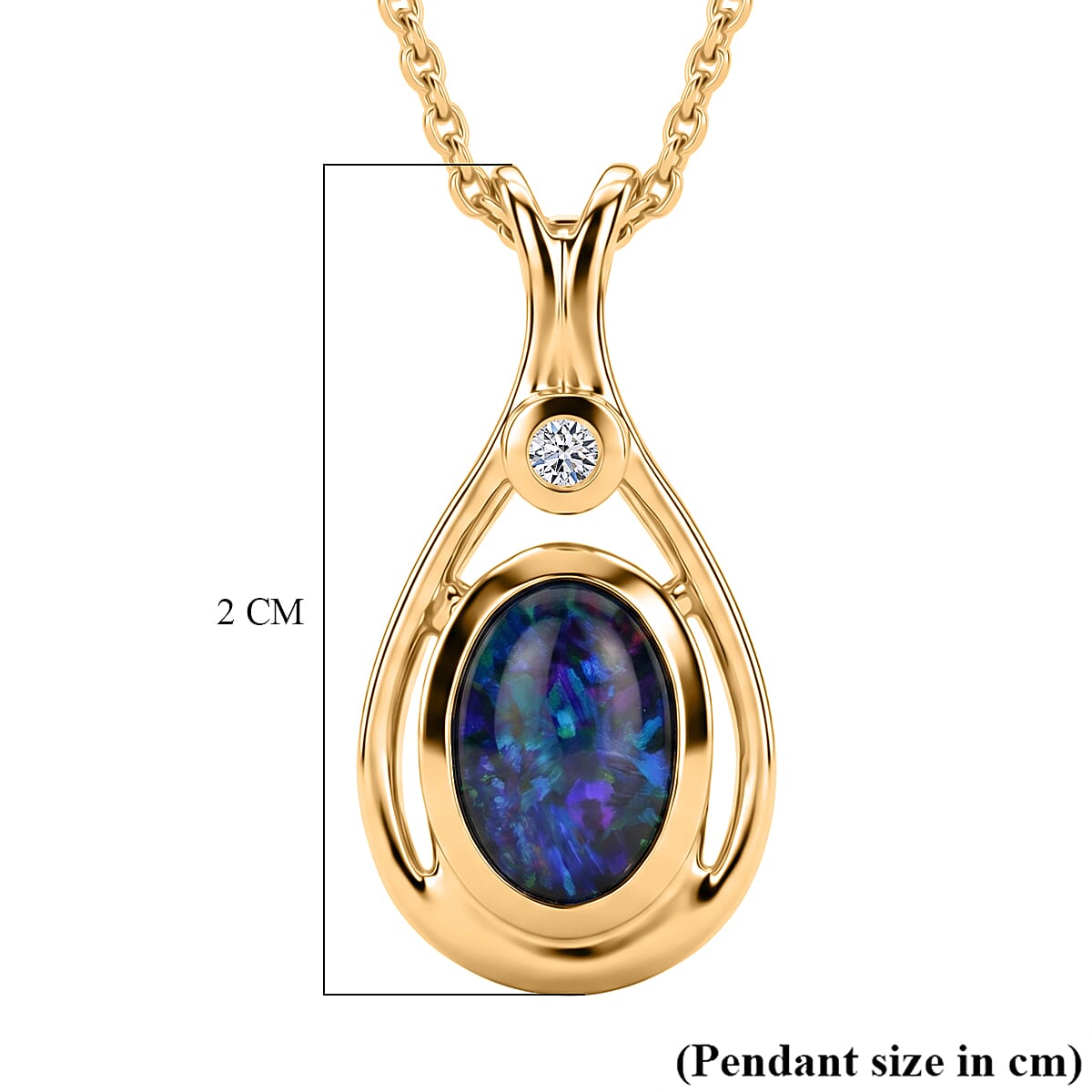 Luxuriant - Boulder Opal Triplet & Lab Grown Diamond (SI-G-H) Pendant with Chain (Size 20) in Yellow Gold Plated Sterling Silver 0.60 Ct.