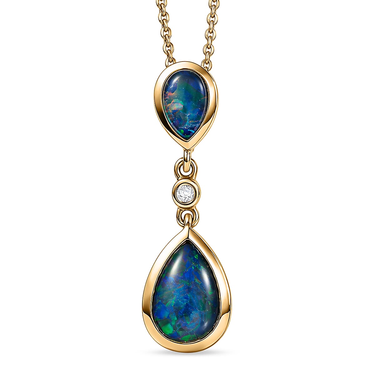 D'Joy - Boulder Opal Triplet & White Zircon Pendant with Chain (Size 20) in Yellow Gold Plated Sterling Silver 1.30 Ct.