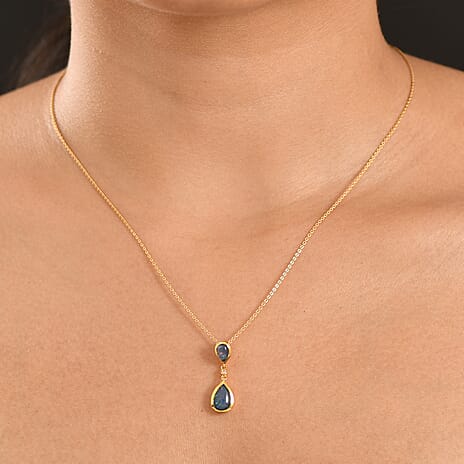 D'Joy - Boulder Opal Triplet & White Zircon Pendant with Chain (Size 20) in Yellow Gold Plated Sterling Silver 1.30 Ct.