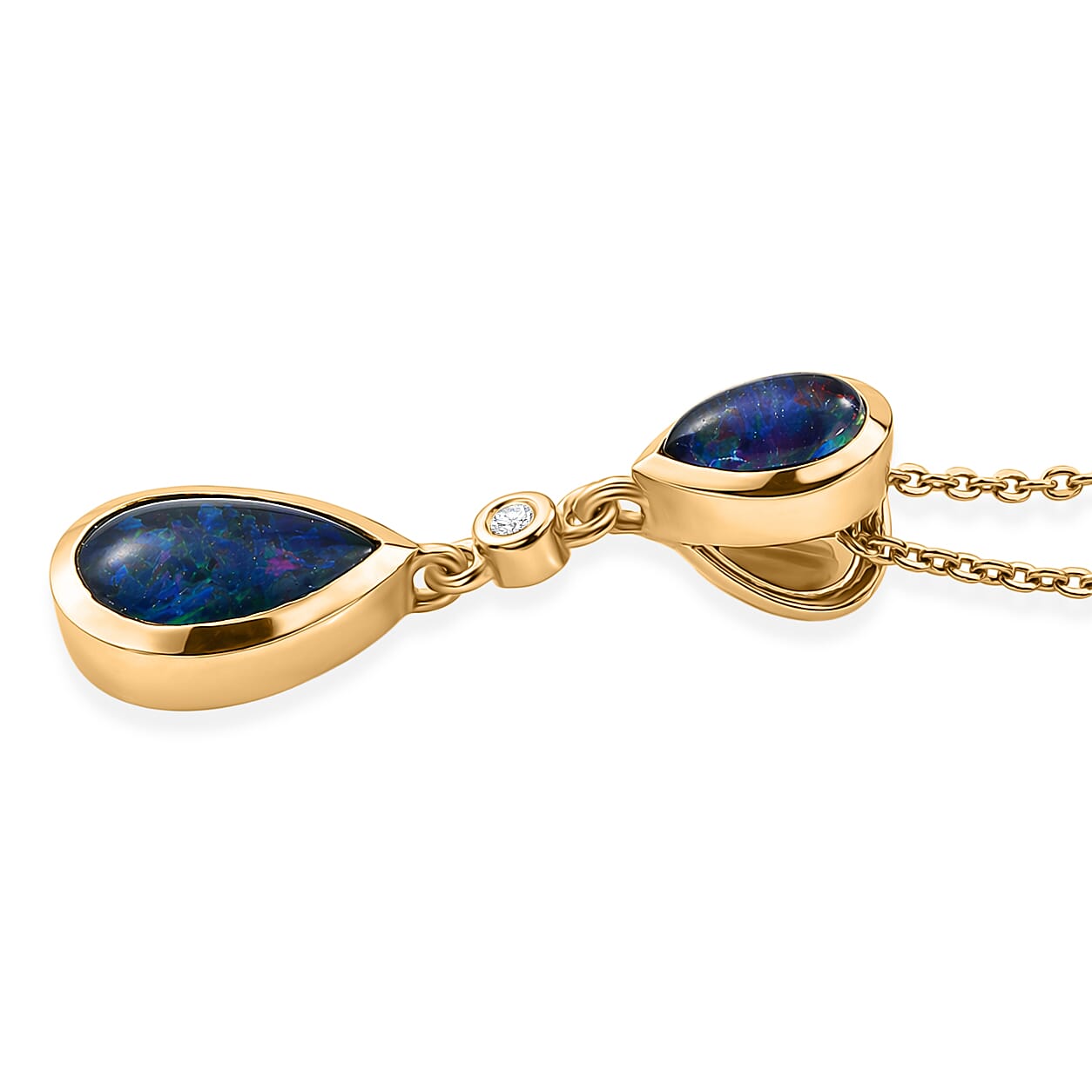 D'Joy - Boulder Opal Triplet & White Zircon Pendant with Chain (Size 20) in Yellow Gold Plated Sterling Silver 1.30 Ct.