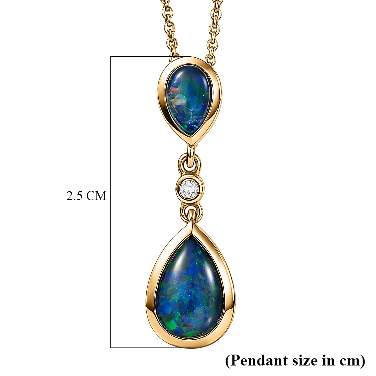 D'Joy - Boulder Opal Triplet & White Zircon Pendant with Chain (Size 20) in Yellow Gold Plated Sterling Silver 1.30 Ct.
