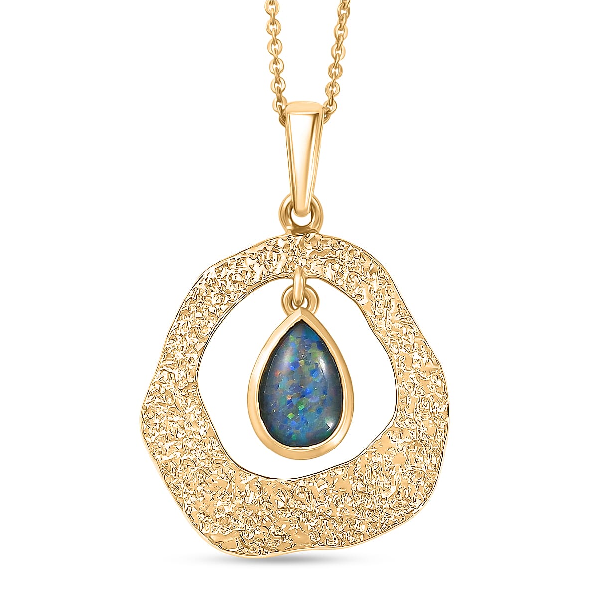 D'Joy - Boulder Opal Triplet Pear Pendant with Chain (Size 20) in Yellow Gold Plated Sterling Silver