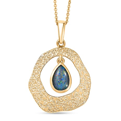 D'Joy - Boulder Opal Triplet Pear Pendant with Chain (Size 20) in Yellow Gold Plated Sterling Silver