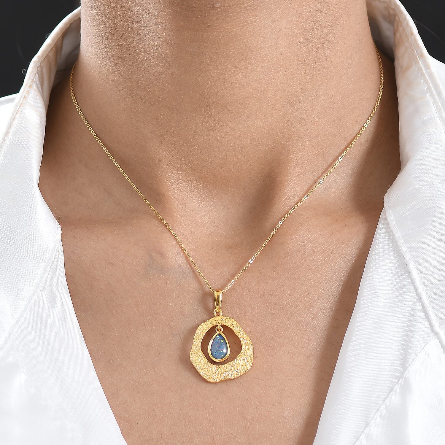 D'Joy - Boulder Opal Triplet Pear Pendant with Chain (Size 20) in Yellow Gold Plated Sterling Silver