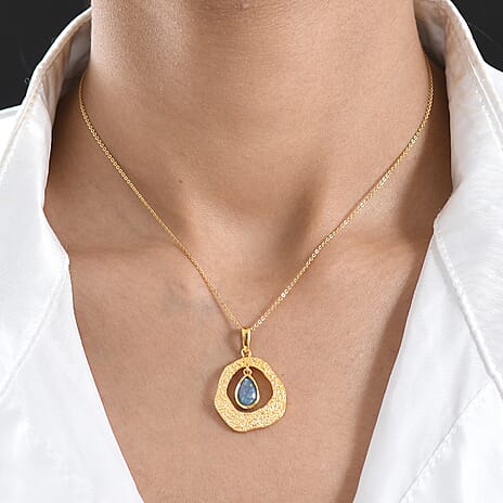 D'Joy - Boulder Opal Triplet Pear Pendant with Chain (Size 20) in Yellow Gold Plated Sterling Silver