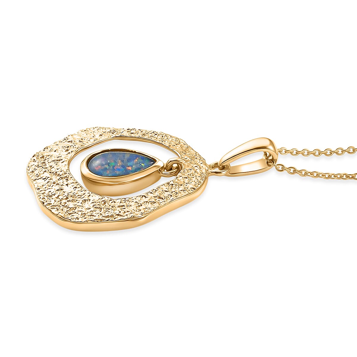 D'Joy - Boulder Opal Triplet Pear Pendant with Chain (Size 20) in Yellow Gold Plated Sterling Silver