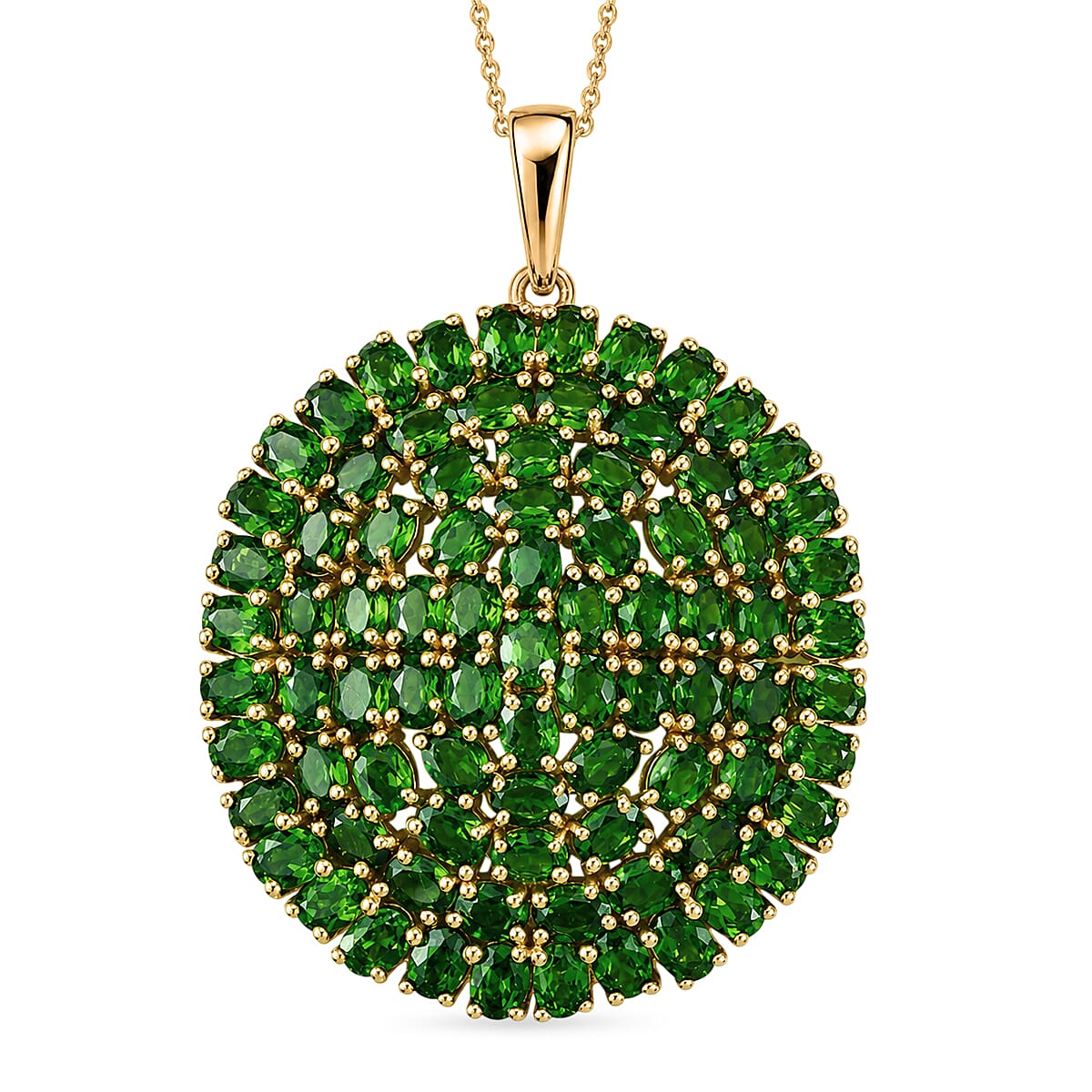D'Joy - Natural Chrome Diopside Pendant with Chain (Size 20) in 18K Vermeil Yellow Gold Plated Sterling Silver 14.40 Ct, Silver Wt. 10.30 Gms