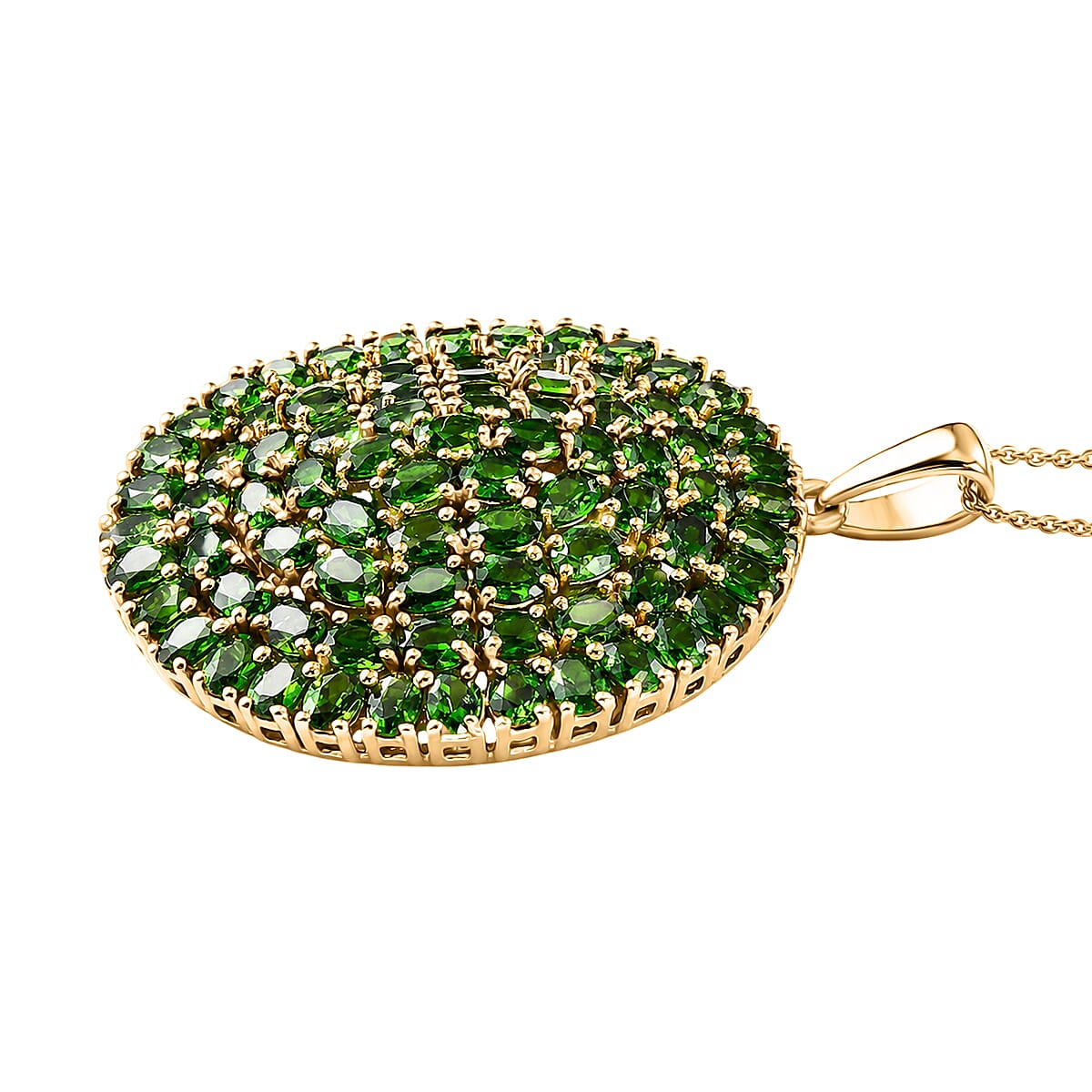 D'Joy - Natural Chrome Diopside Pendant with Chain (Size 20) in 18K Vermeil Yellow Gold Plated Sterling Silver 14.40 Ct, Silver Wt. 10.30 Gms