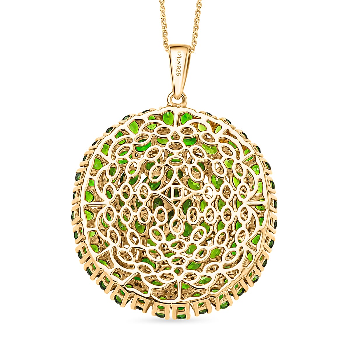 D'Joy - Natural Chrome Diopside Pendant with Chain (Size 20) in 18K Vermeil Yellow Gold Plated Sterling Silver 14.40 Ct, Silver Wt. 10.30 Gms