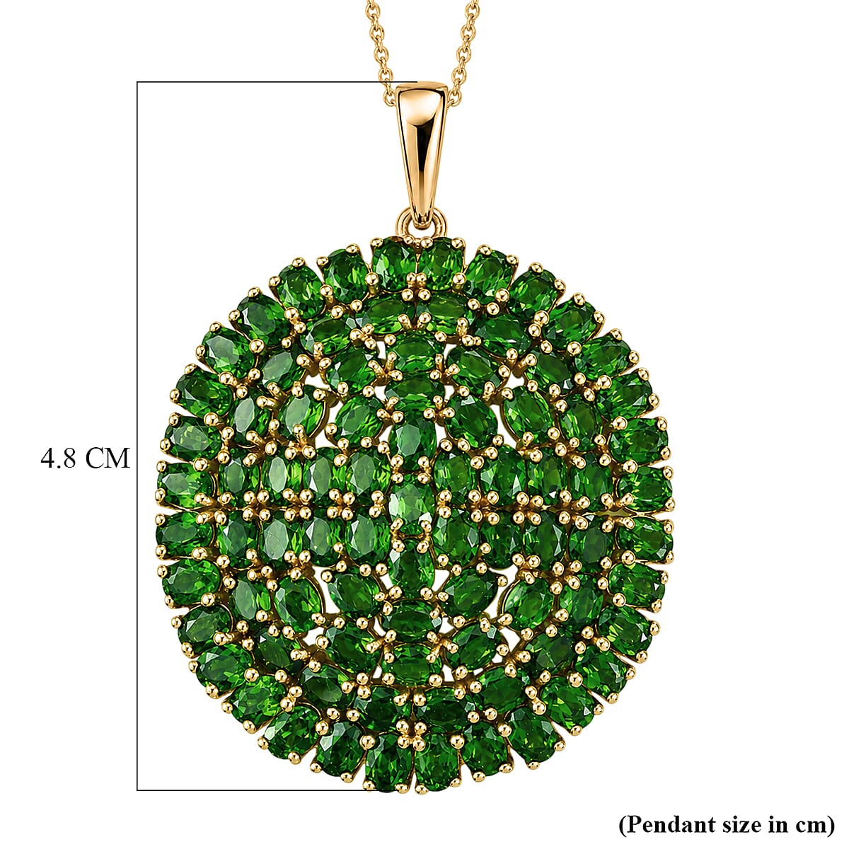 D'Joy - Natural Chrome Diopside Pendant with Chain (Size 20) in 18K Vermeil Yellow Gold Plated Sterling Silver 14.40 Ct, Silver Wt. 10.30 Gms