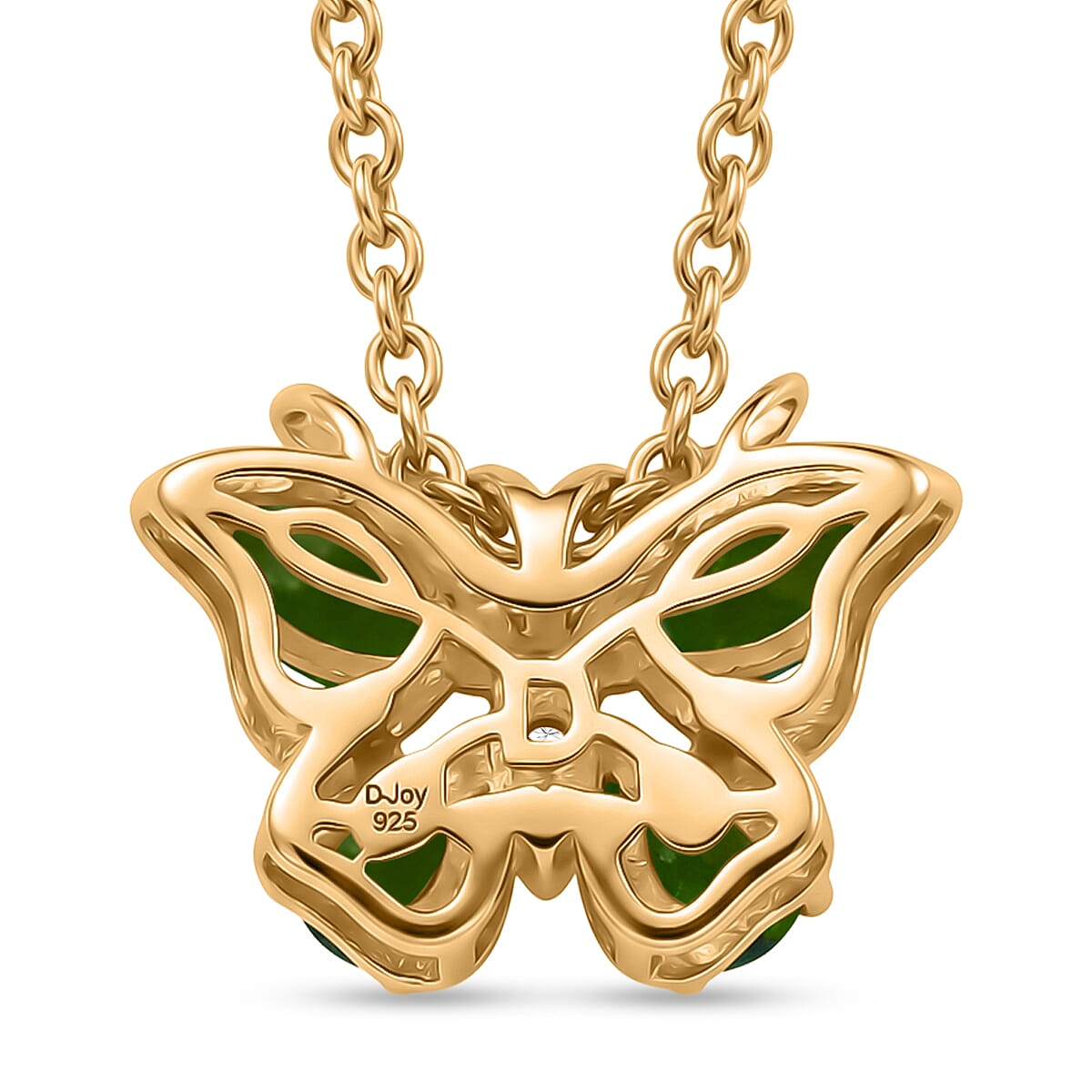 D'Joy - Natural Chrome Diopside & White Zircon Butterfly Pendant with Chain (Size 20) 0.95 Ct.
