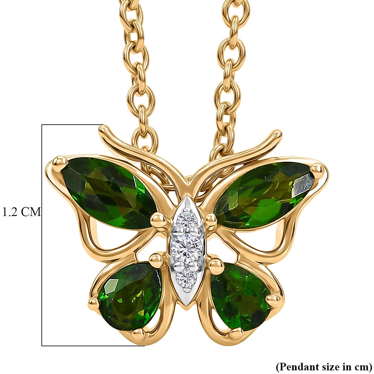 D'Joy - Natural Chrome Diopside & White Zircon Butterfly Pendant with Chain (Size 20) 0.95 Ct.