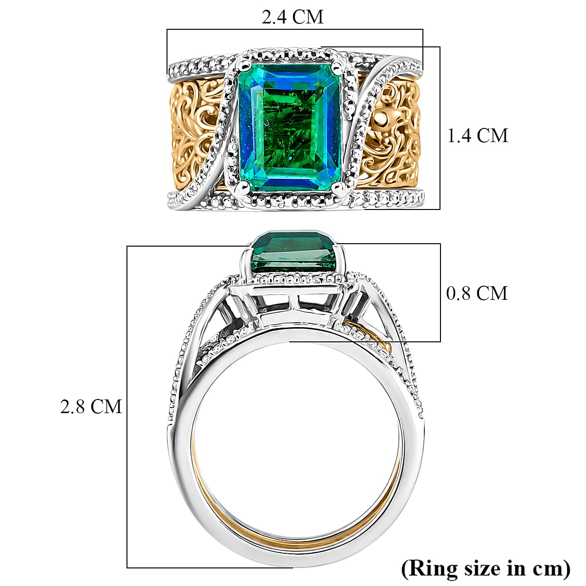 Set of 2 - EverTrue Peacock Triplet Quartz Ring in Two Tone Plating 3.70 Ct.