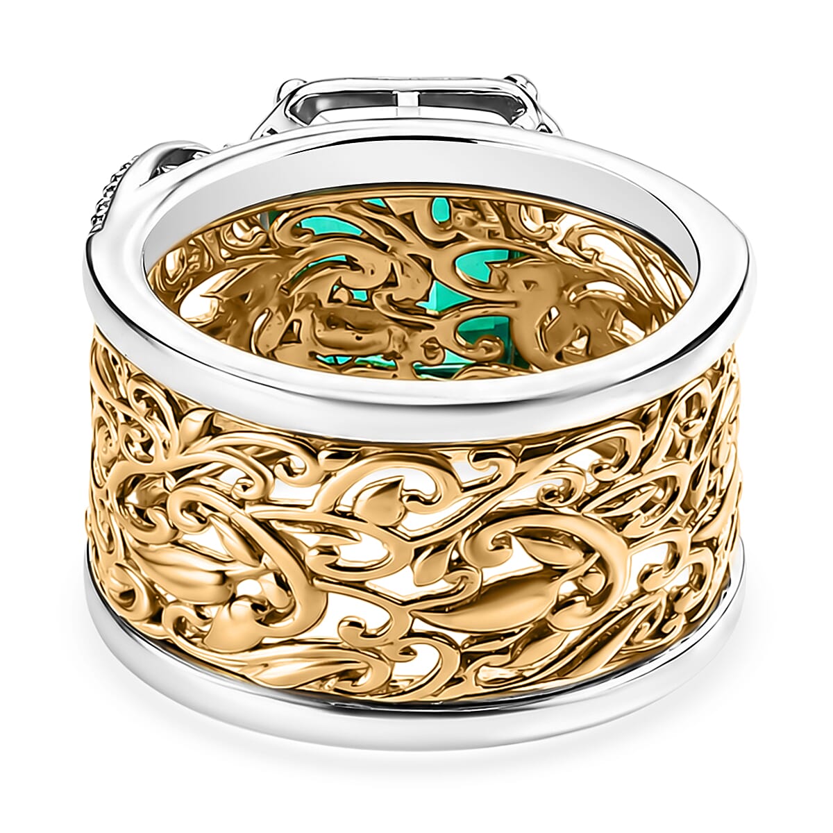 Set of 2 - EverTrue Peacock Triplet Quartz Ring in Two Tone Plating 3.70 Ct.