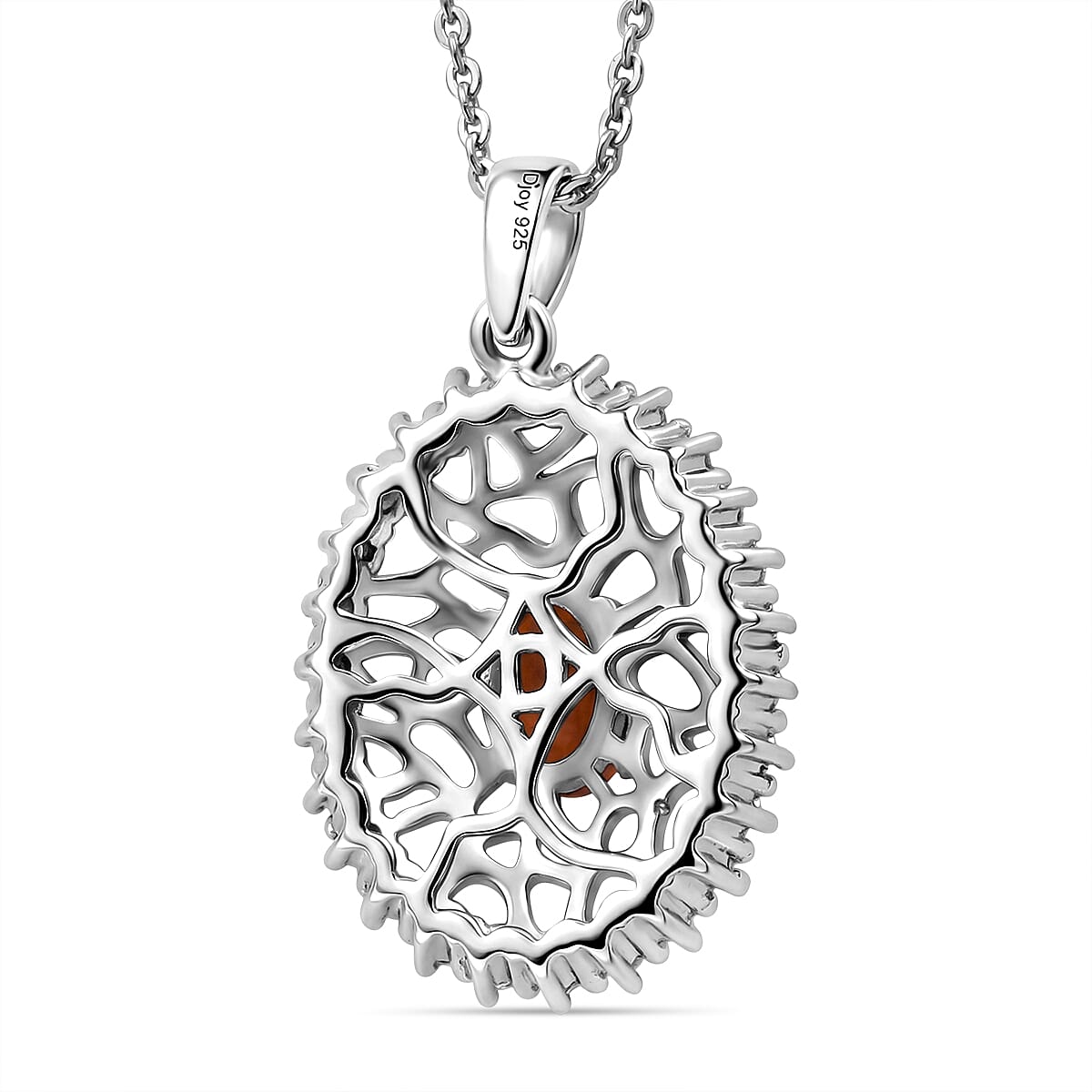 D'Joy - Fire Opal & Moissanite Pendant with Chain (Size 20) in Rhodium Overlay Sterling Silver
