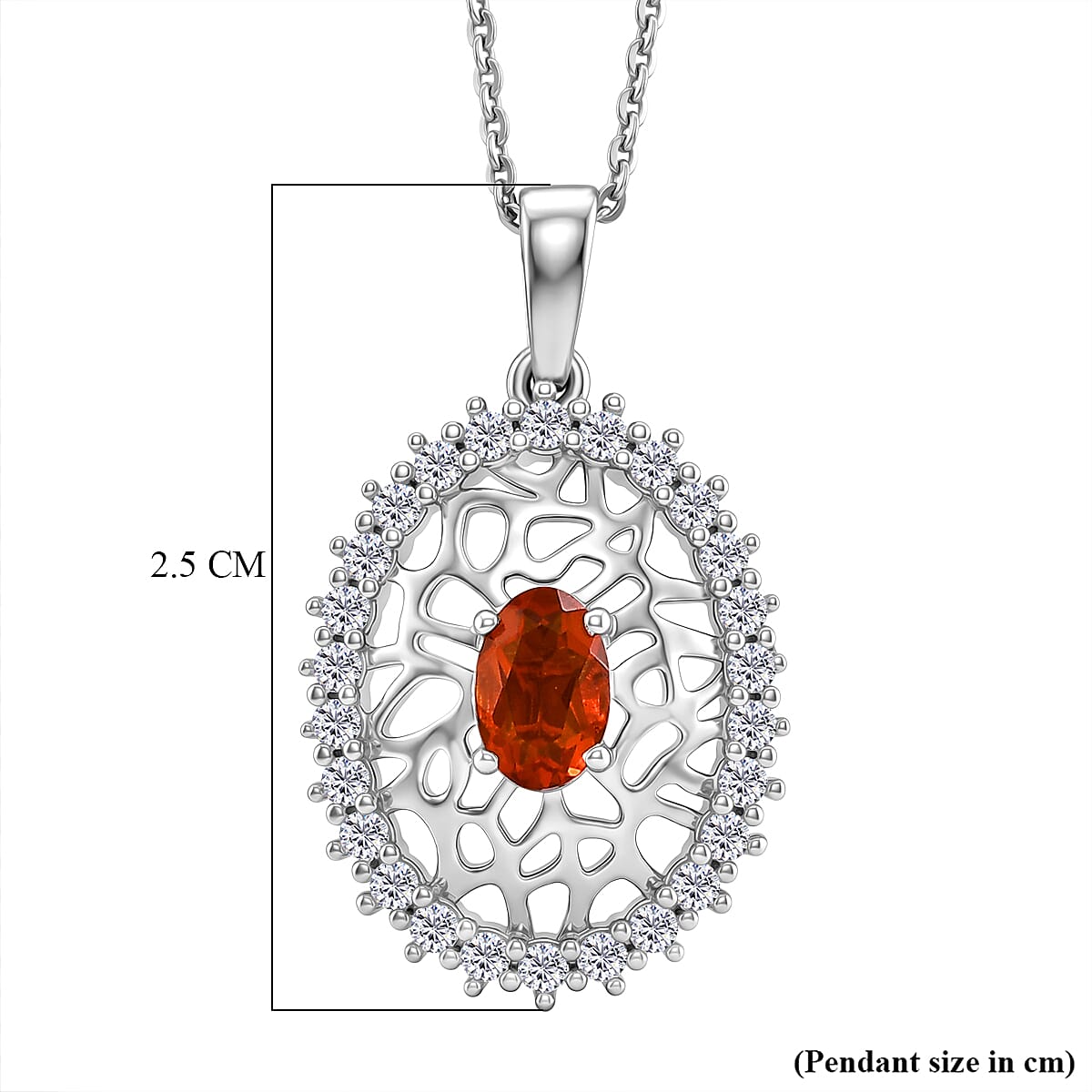 D'Joy - Fire Opal & Moissanite Pendant with Chain (Size 20) in Rhodium Overlay Sterling Silver