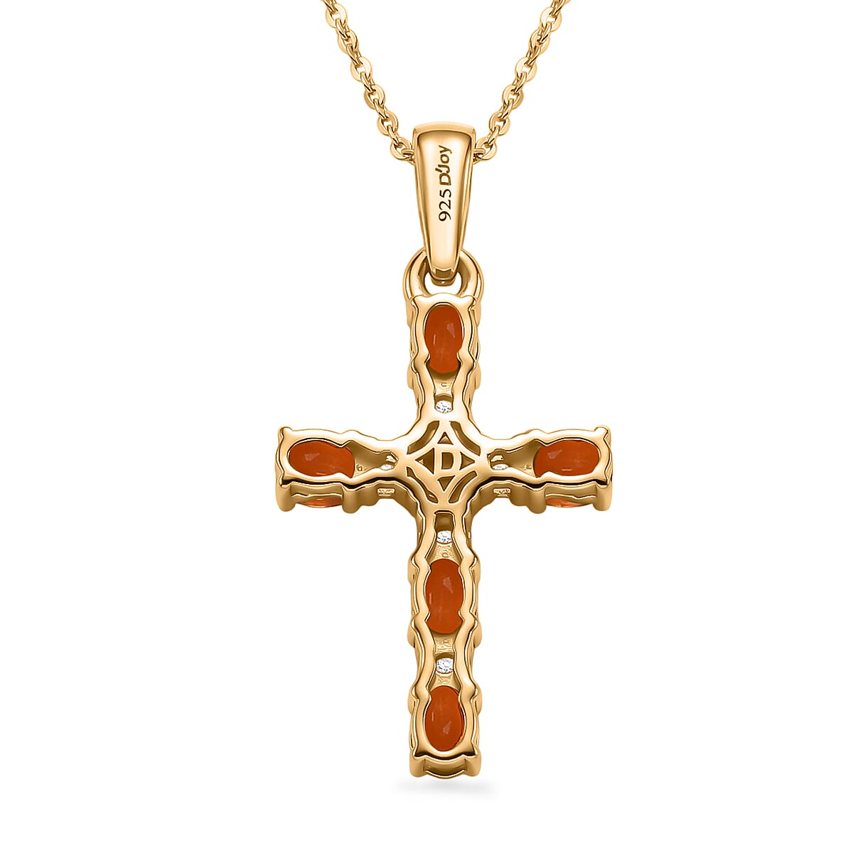 D'Joy - Fire Opal & White Zircon Pendant with Chain (Size 20) in Yellow Gold Plated Sterling Silver