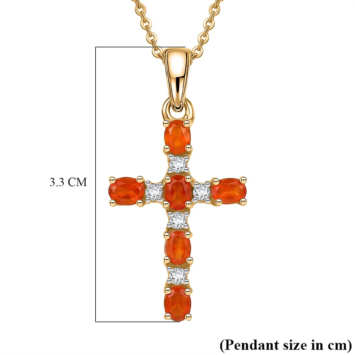 D'Joy - Fire Opal & White Zircon Pendant with Chain (Size 20) in Yellow Gold Plated Sterling Silver