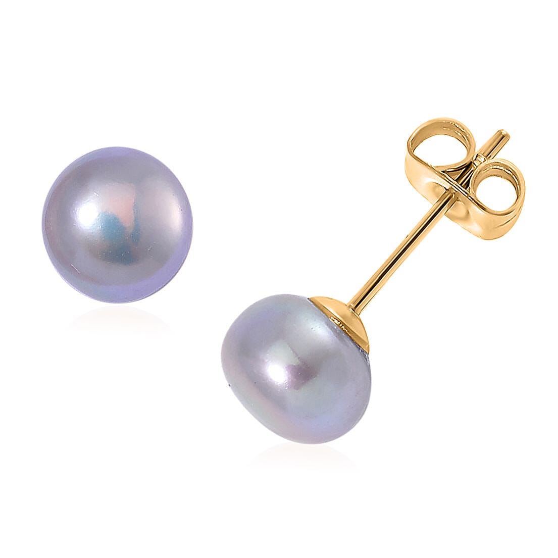 WOW Deal - Set of 5 - Multi Colour Fresh Water Pearl Stud Earrings with Push Backs in Yellow Gold Tone 12.50 Ct.