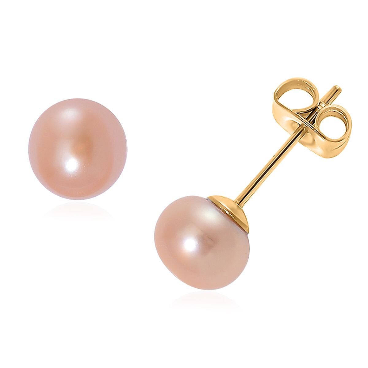 WOW Deal - Set of 5 - Multi Colour Fresh Water Pearl Stud Earrings with Push Backs in Yellow Gold Tone 12.50 Ct.