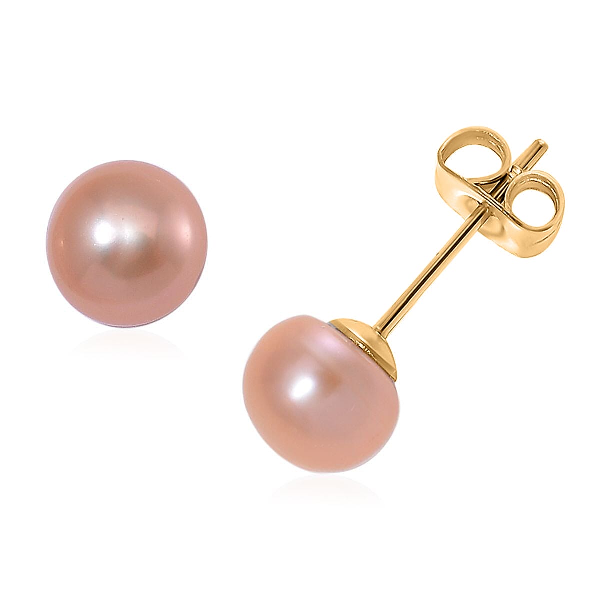 WOW Deal - Set of 5 - Multi Colour Fresh Water Pearl Stud Earrings with Push Backs in Yellow Gold Tone 12.50 Ct.