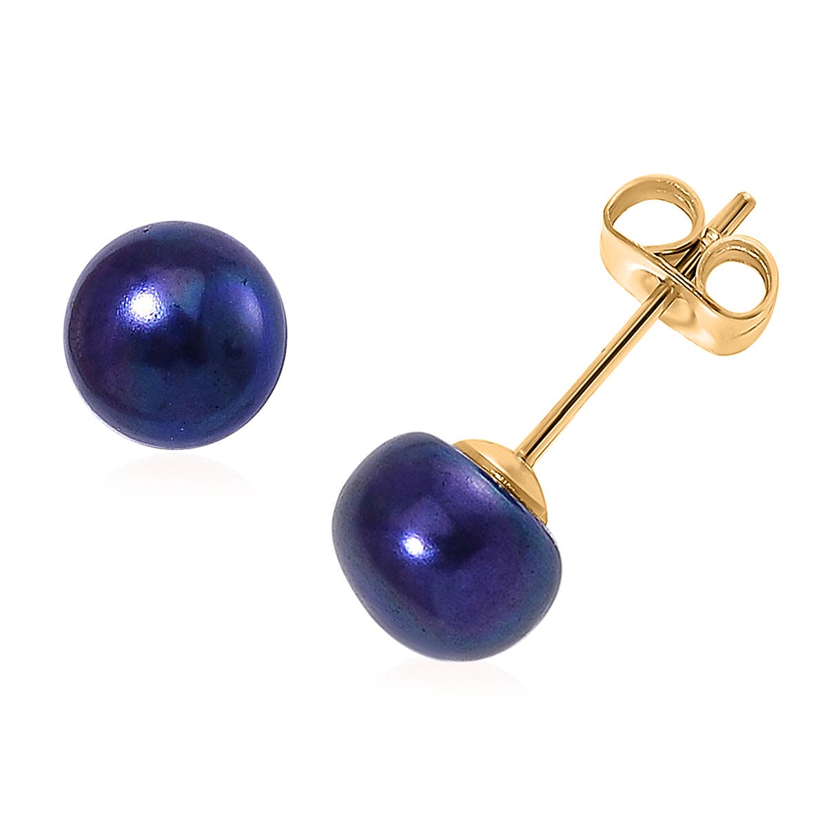 WOW Deal - Set of 5 - Multi Colour Fresh Water Pearl Stud Earrings with Push Backs in Yellow Gold Tone 12.50 Ct.