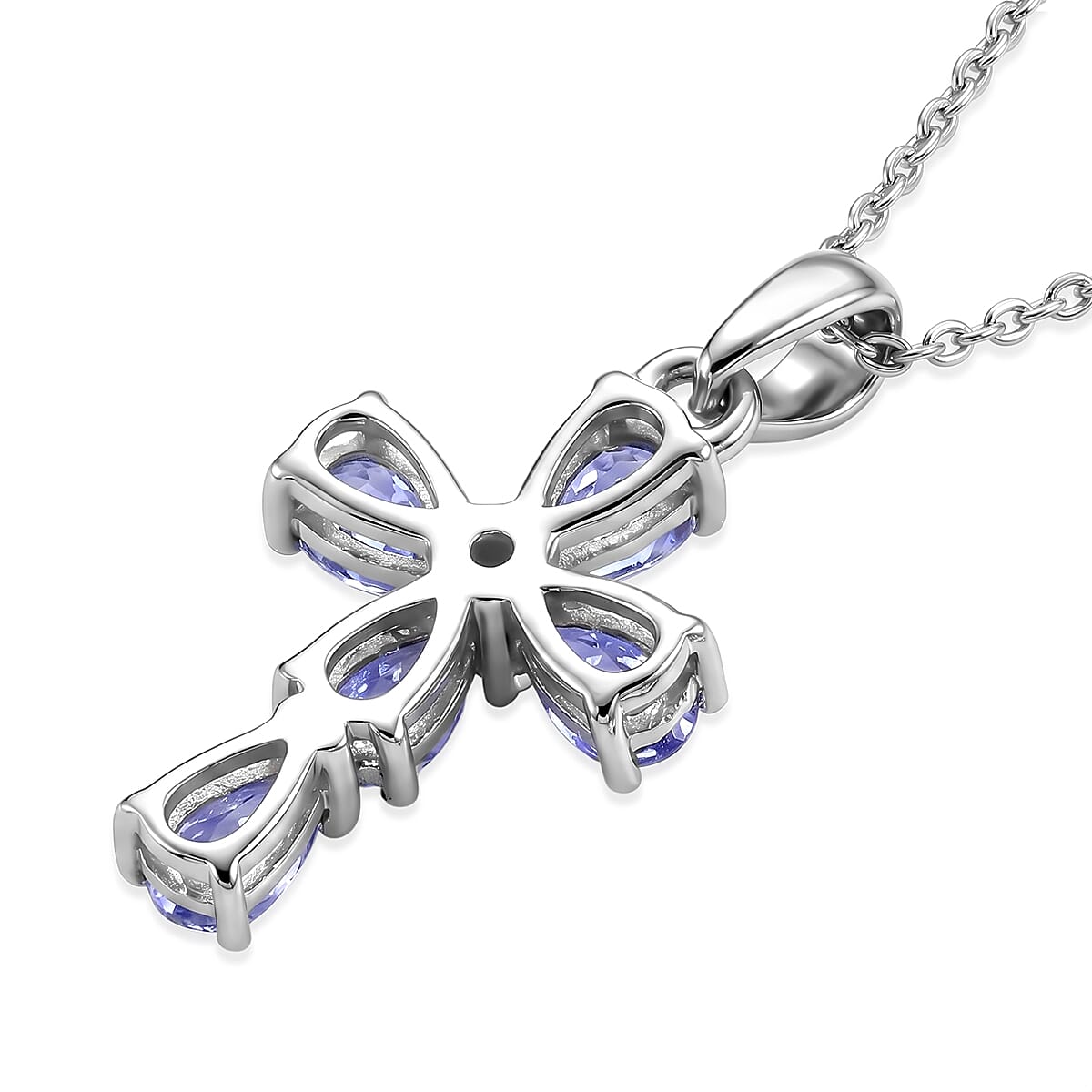 Luxuriant - Tanzanite & Lab Grown Diamond (SI-G-H) Cross Pendant with Chain (Size 20) in Rhodium Overlay Sterling Silver 1.05 Ct.