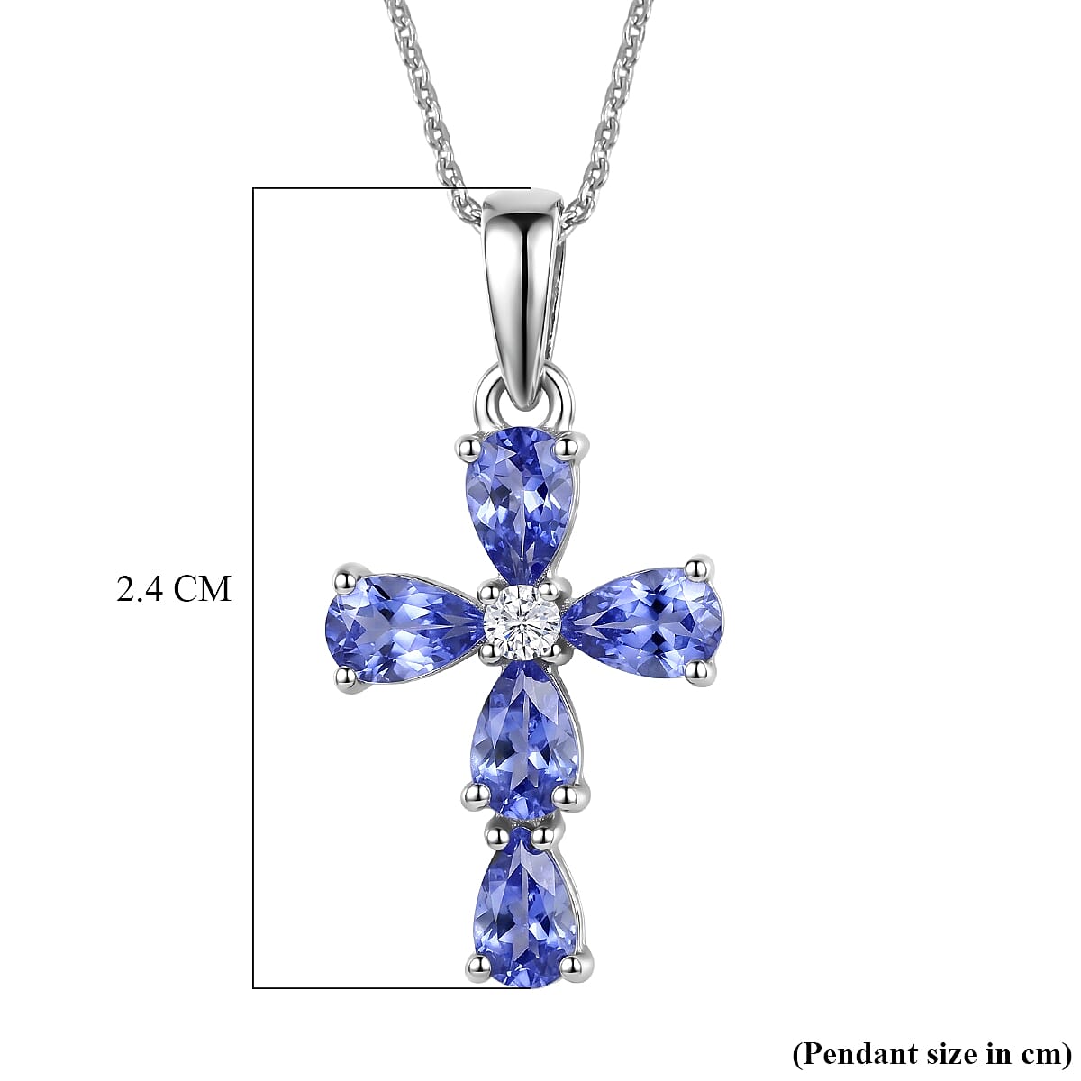 Luxuriant - Tanzanite & Lab Grown Diamond (SI-G-H) Cross Pendant with Chain (Size 20) in Rhodium Overlay Sterling Silver 1.05 Ct.