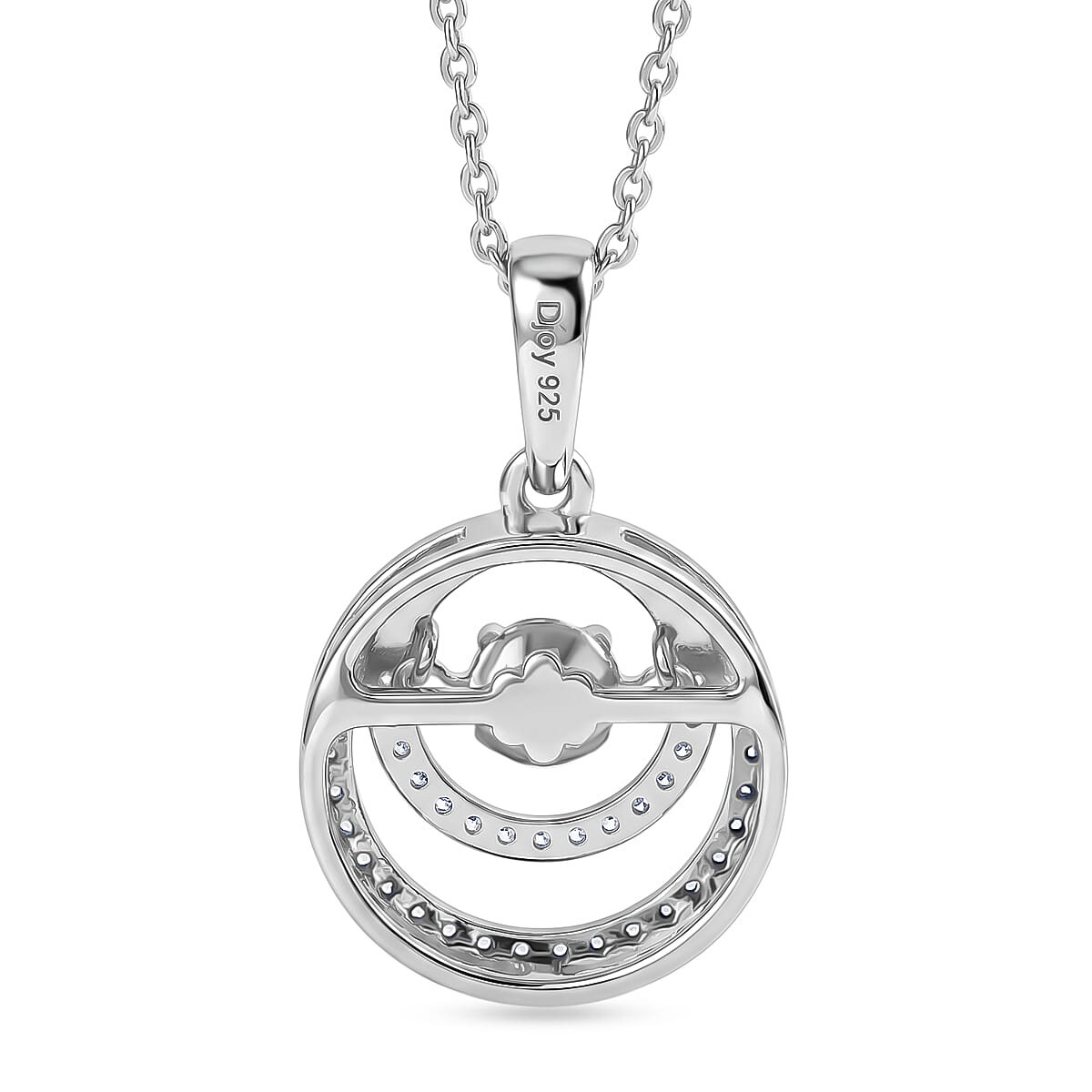 D'Joy - Tanzanite & White Zircon Solitaire Pendant with Chain (Size 20) in Rhodium Overlay Sterling Silver