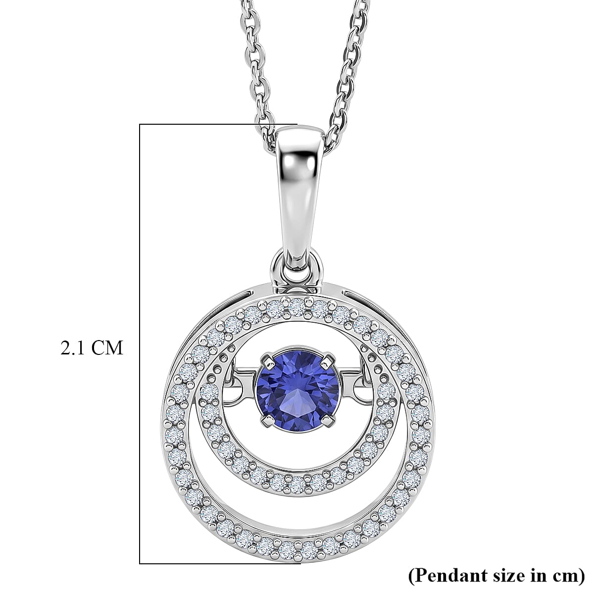 D'Joy - Tanzanite & White Zircon Solitaire Pendant with Chain (Size 20) in Rhodium Overlay Sterling Silver