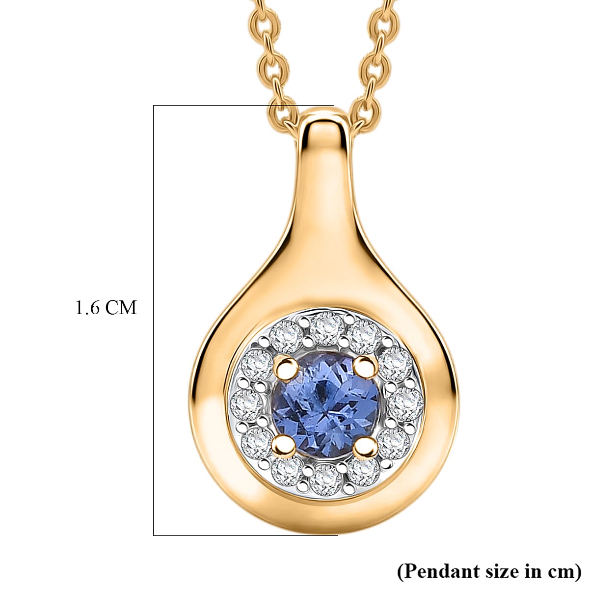 D'Joy - Tanzanite & White Zircon Halo Pendant with Chain (Size 20) in Yellow Gold Plated Sterling Silver