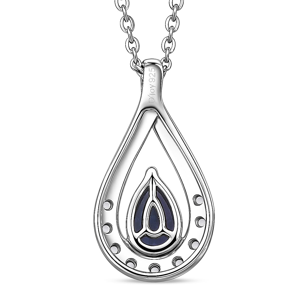 D'Joy - Tanzanite & White Zircon Pear Cut Solitaire Pendant with Chain (Size 20) in Platinum Overlay Sterling Silver