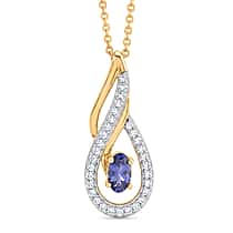 D'Joy - Tanzanite & White Zircon Solitaire Pendant with Chain (Size 20) in Yellow Gold Plated Sterling Silver