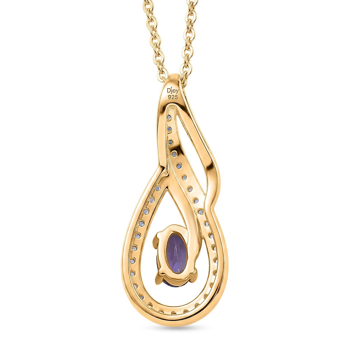 D'Joy - Tanzanite & White Zircon Solitaire Pendant with Chain (Size 20) in Yellow Gold Plated Sterling Silver