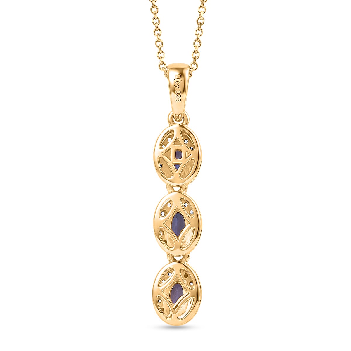 D'Joy - Tanzanite & White Zircon Drop Pendant with Chain (Size 20) in Yellow Gold Plated Sterling Silver 1.00 Ct.