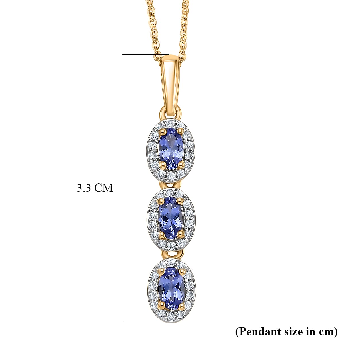 D'Joy - Tanzanite & White Zircon Drop Pendant with Chain (Size 20) in Yellow Gold Plated Sterling Silver 1.00 Ct.