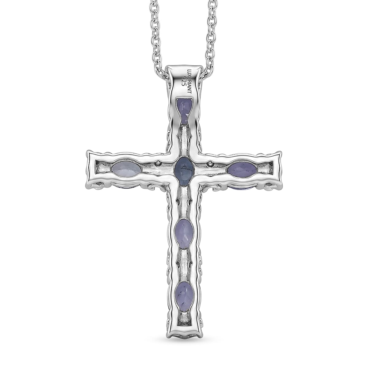 Luxuriant - Tanzanite & Lab Grown Diamond (SI-G-H) Cross Pendant with Chain (Size 20) in Rhodium Overlay Sterling Silver 1.25 Ct.