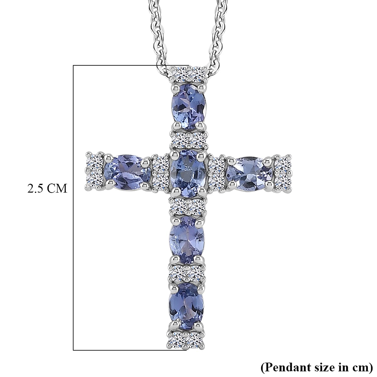 Luxuriant - Tanzanite & Lab Grown Diamond (SI-G-H) Cross Pendant with Chain (Size 20) in Rhodium Overlay Sterling Silver 1.25 Ct.