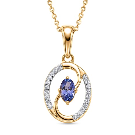 D'Joy - Tanzanite & White Zircon Pendant with Chain (Size 20) in Yellow Gold Plated Sterling Silver