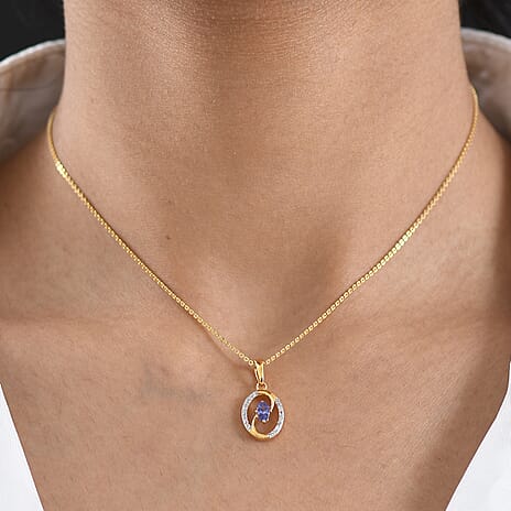 D'Joy - Tanzanite & White Zircon Pendant with Chain (Size 20) in Yellow Gold Plated Sterling Silver