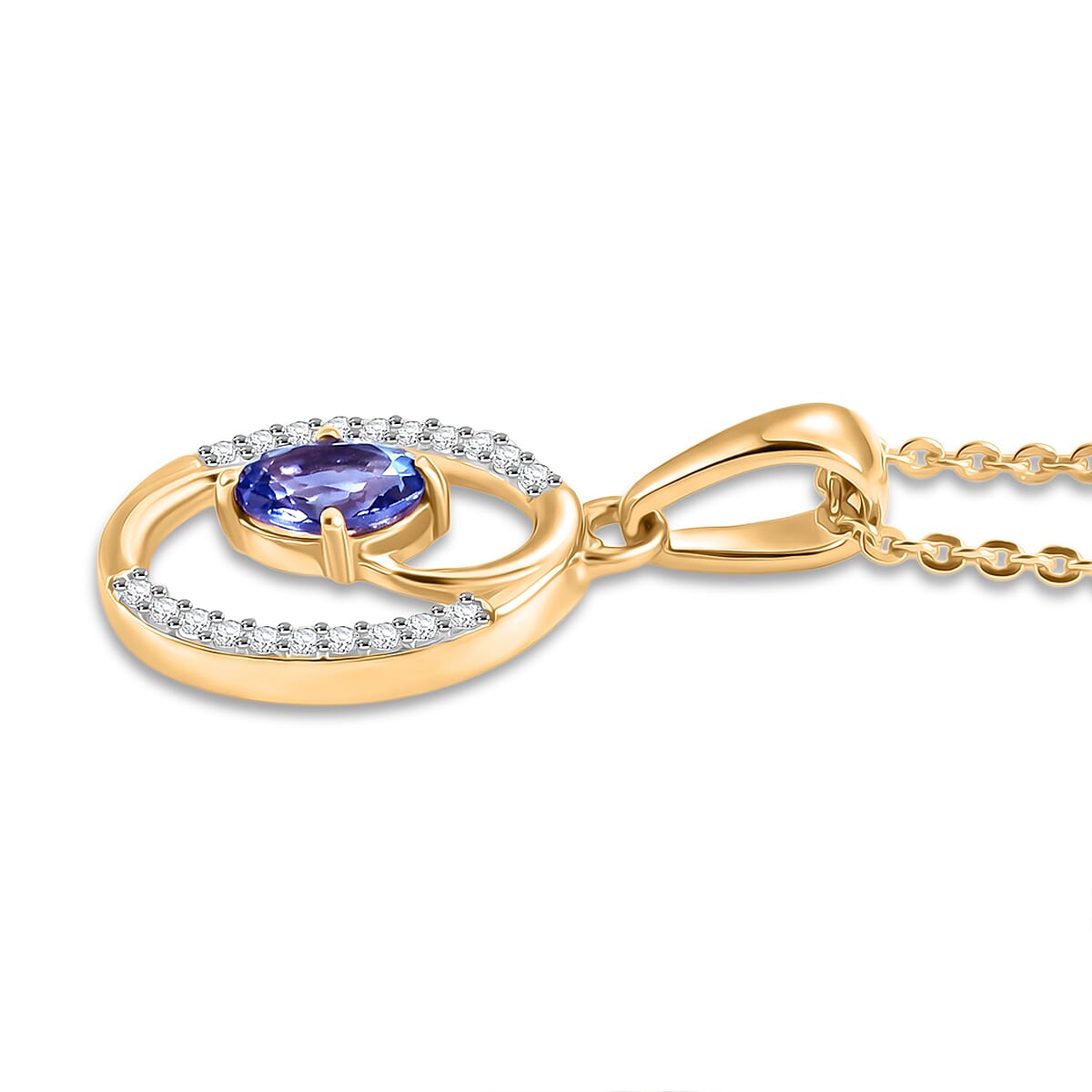D'Joy - Tanzanite & White Zircon Pendant with Chain (Size 20) in Yellow Gold Plated Sterling Silver
