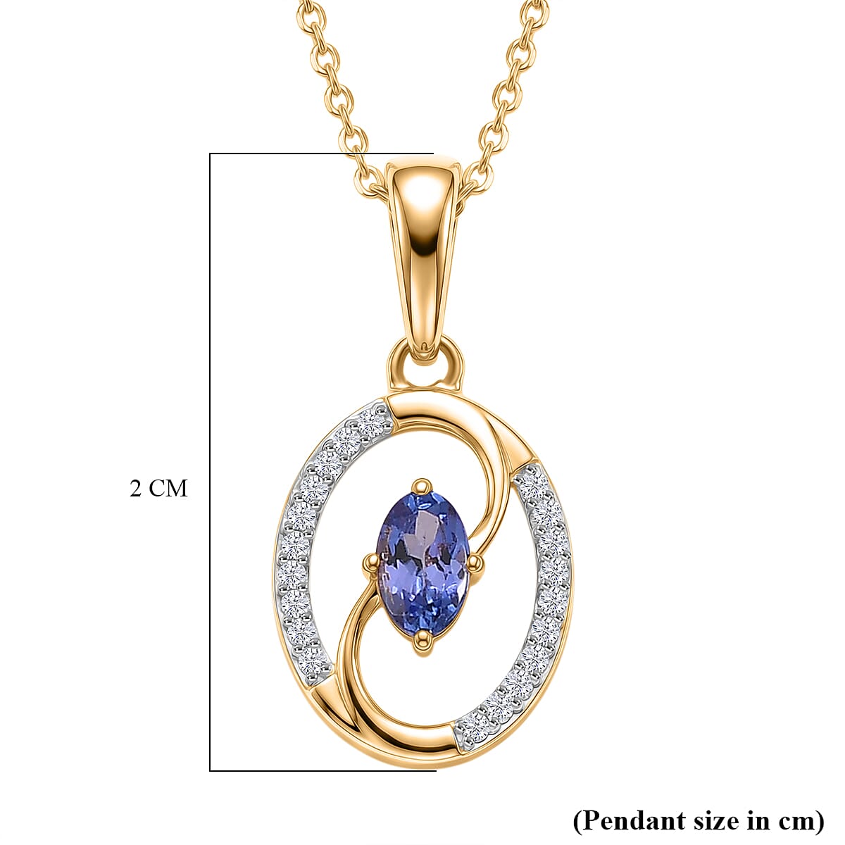 D'Joy - Tanzanite & White Zircon Pendant with Chain (Size 20) in Yellow Gold Plated Sterling Silver