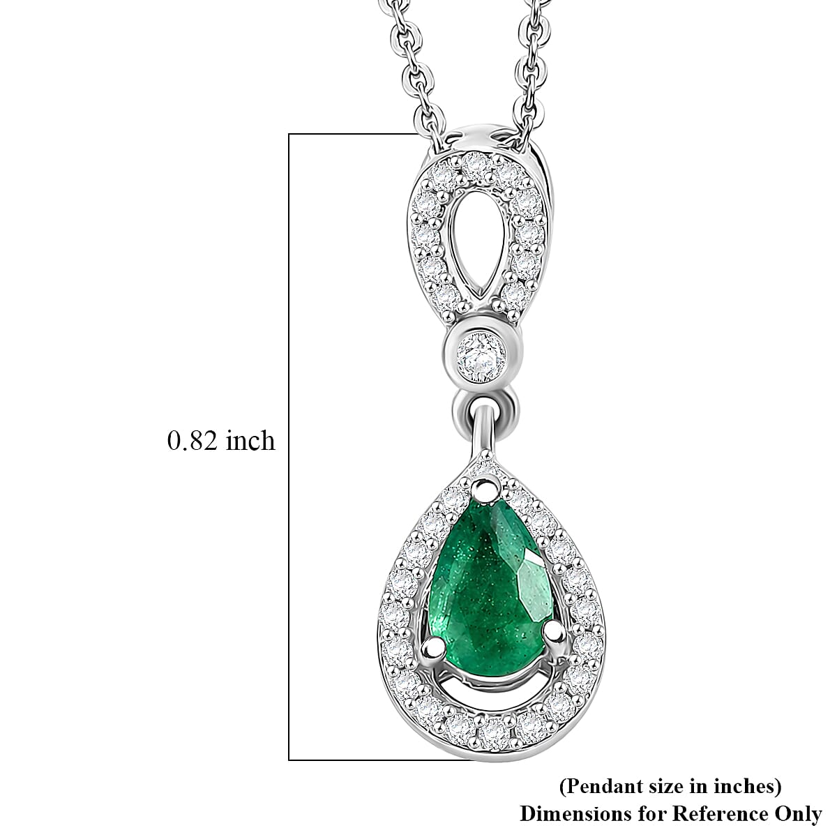 D'Joy - AAA Zambian Emerald & White Zircon Pendant with Chain (Size 20) in Rhodium Overlay Sterling Silver
