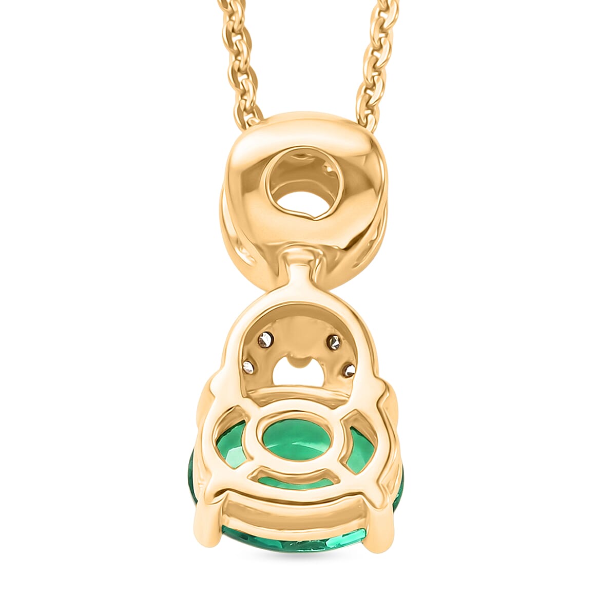 Luxuriant - AAA Lab Grown Columbian Emerald & Lab Grown Diamond (SI-G-H) Drop Pendant with Chain (Size 20) in 18K Vermeil Yellow Gold Plated Sterling Silver 0.76 Ct.