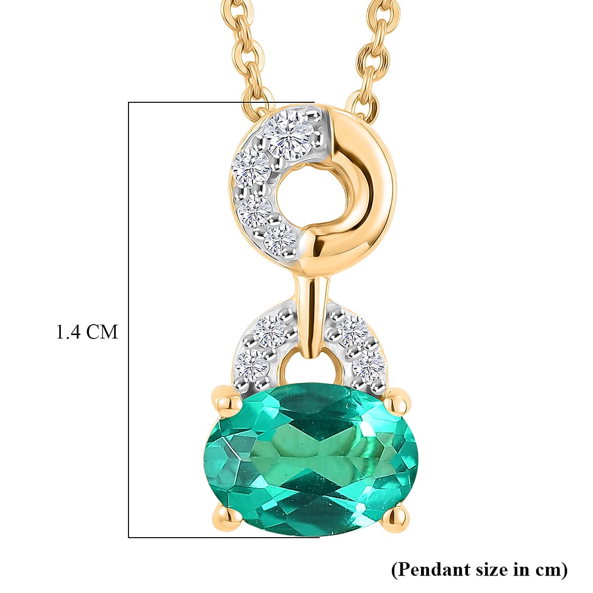 Luxuriant - AAA Lab Grown Columbian Emerald & Lab Grown Diamond (SI-G-H) Drop Pendant with Chain (Size 20) in 18K Vermeil Yellow Gold Plated Sterling Silver 0.76 Ct.